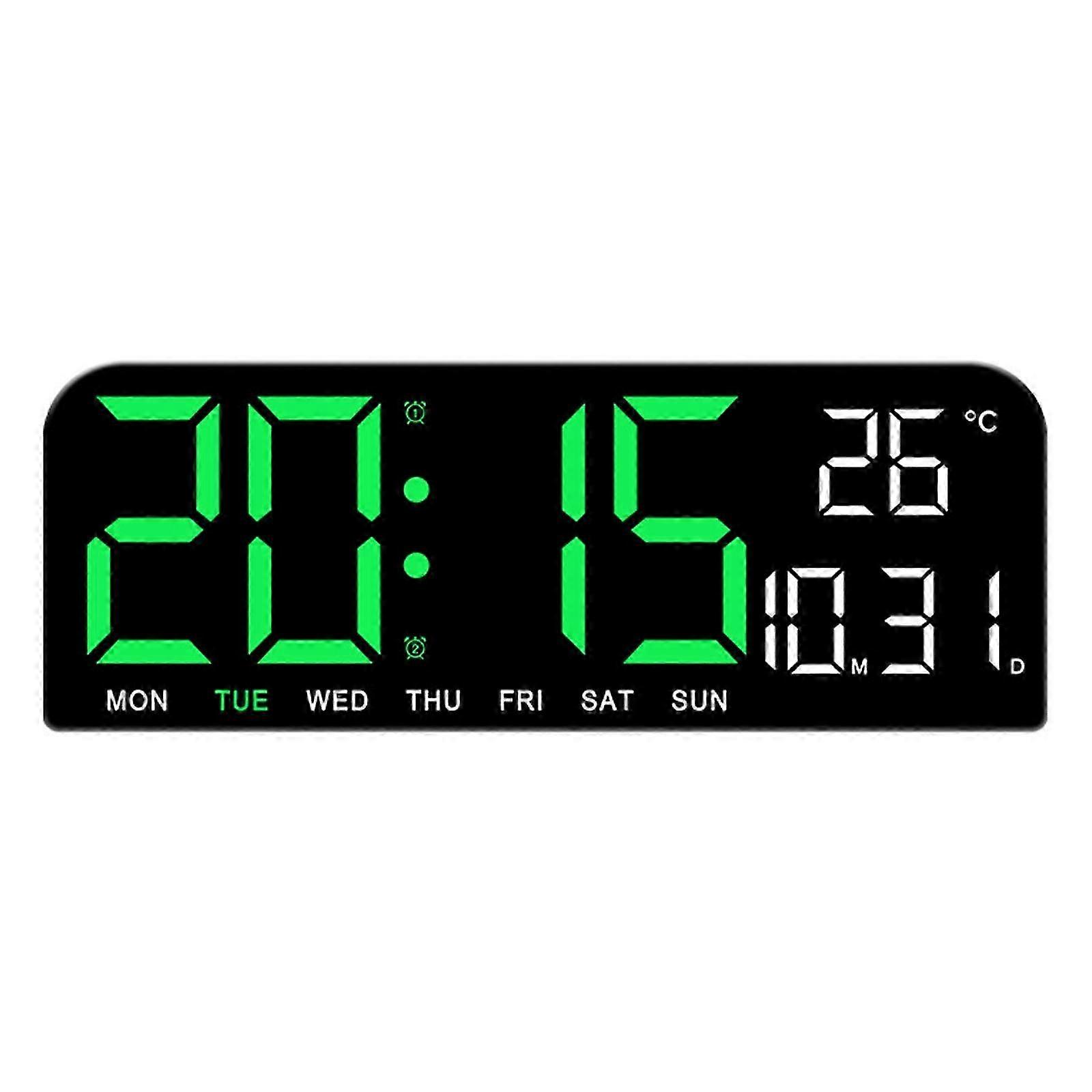 Functional LED Clock Large LED with Multiple Features Adjustable Light Countdown Humidity Temperature Display  Green