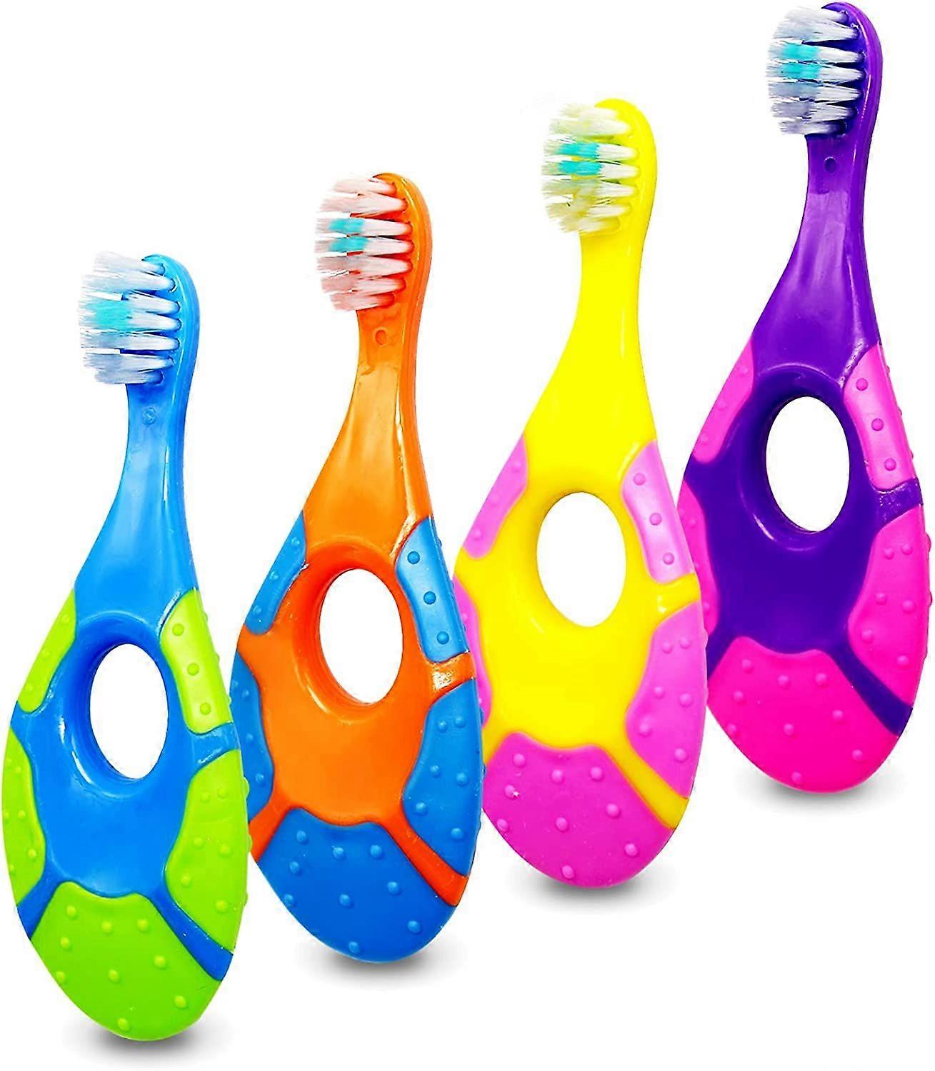 Baby & Toddler Toothbrush for 3 Years Old, Teething Finger Handle BPA Free with Baby Toothpaste Indicator, Extra Soft Bristles, Infant Toothbrush Teet