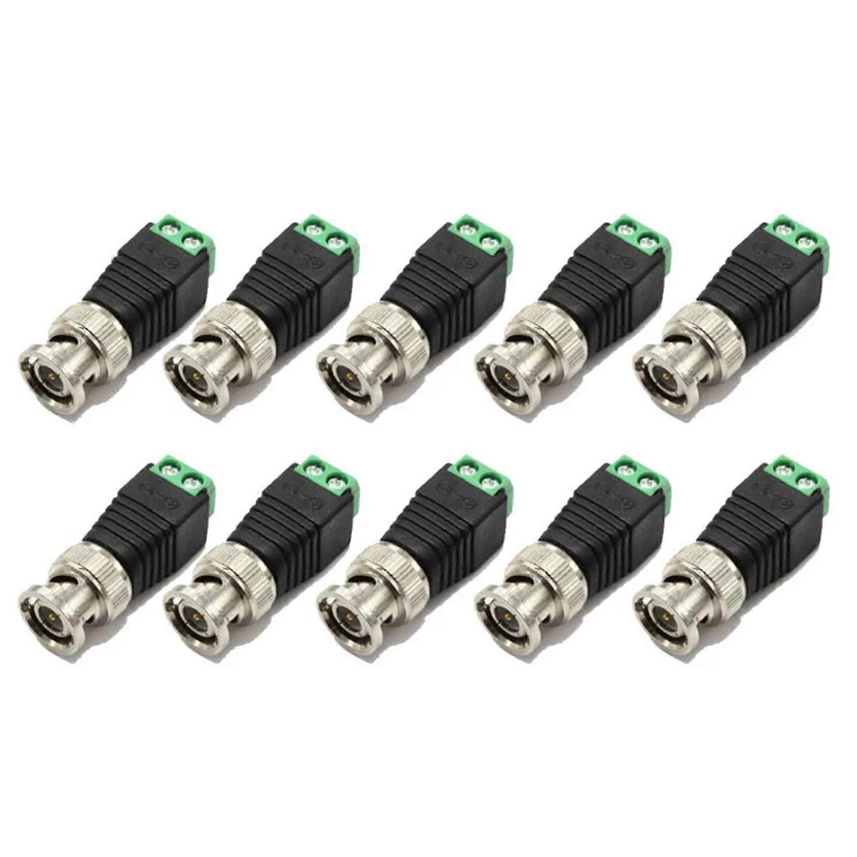 10Pcs Male Metal BNC Connector with DC Connector Plug Screw Terminal UTP Video Balun for CCTV Survei