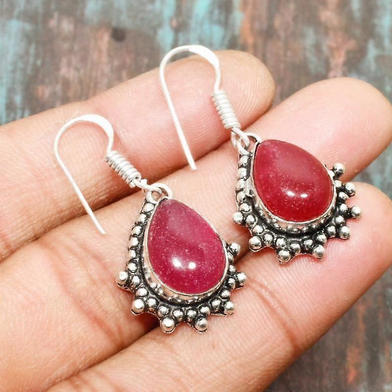 Thanksgiving Kashmir Red Ruby Gemstone Handmade Solid  925 Sterling Silver Earring Jewelry