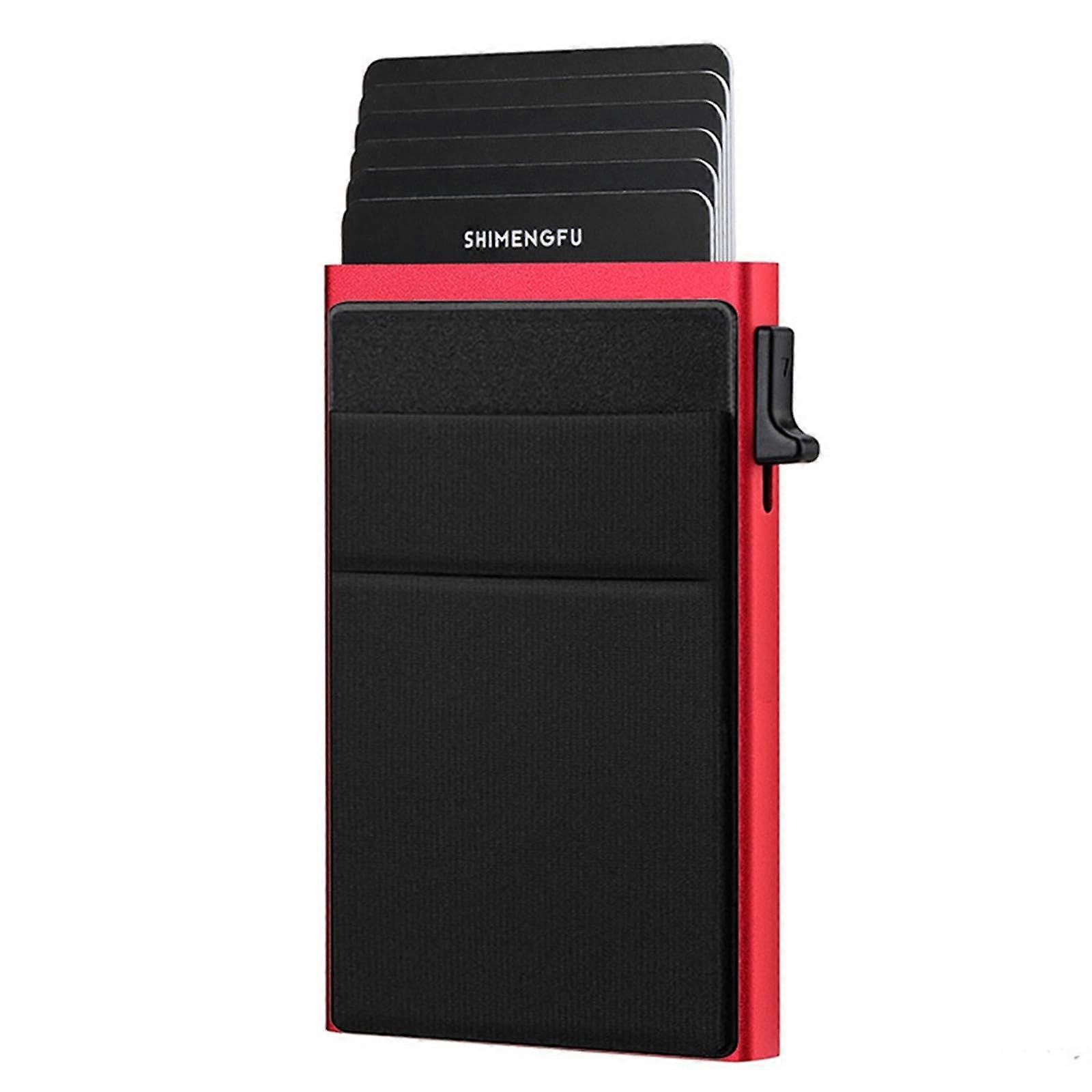 Aluminum RFID Blocking Card Holder with Shockproof Casing for Travel and Daily Use, Red Black