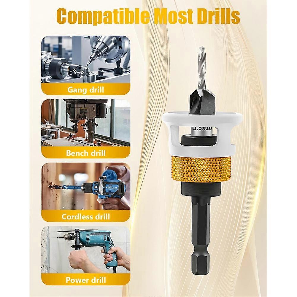 7 Pcs Countersink Drill Bit Set ,Countersink Bits with Low Friction Depth Stop, Adjustable Wood Countersink Bit Set