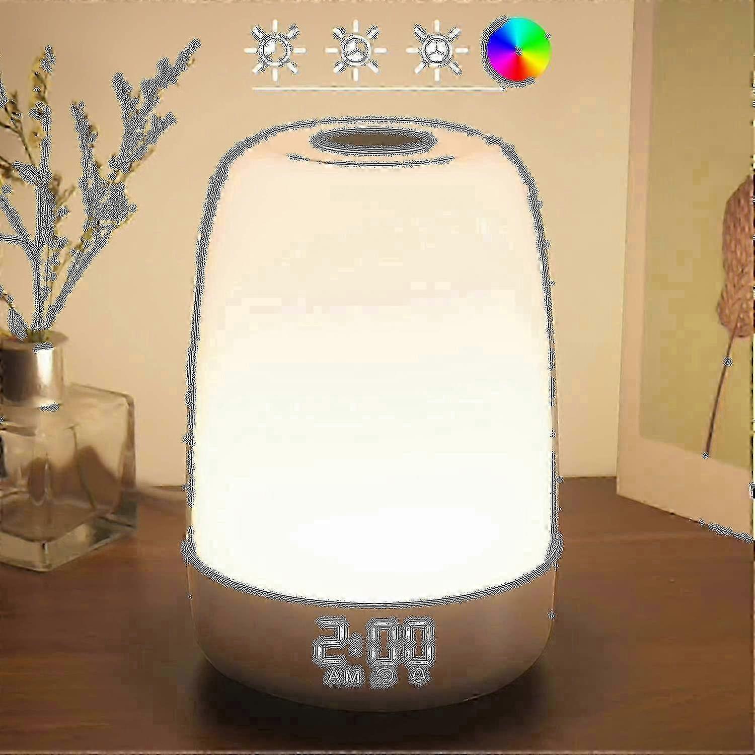 Touch-Sensitive Wake-Up Night Light with Sunrise Simulation Alarm Clock and 3-Setting Dimmable Warm White Bedside Lamp