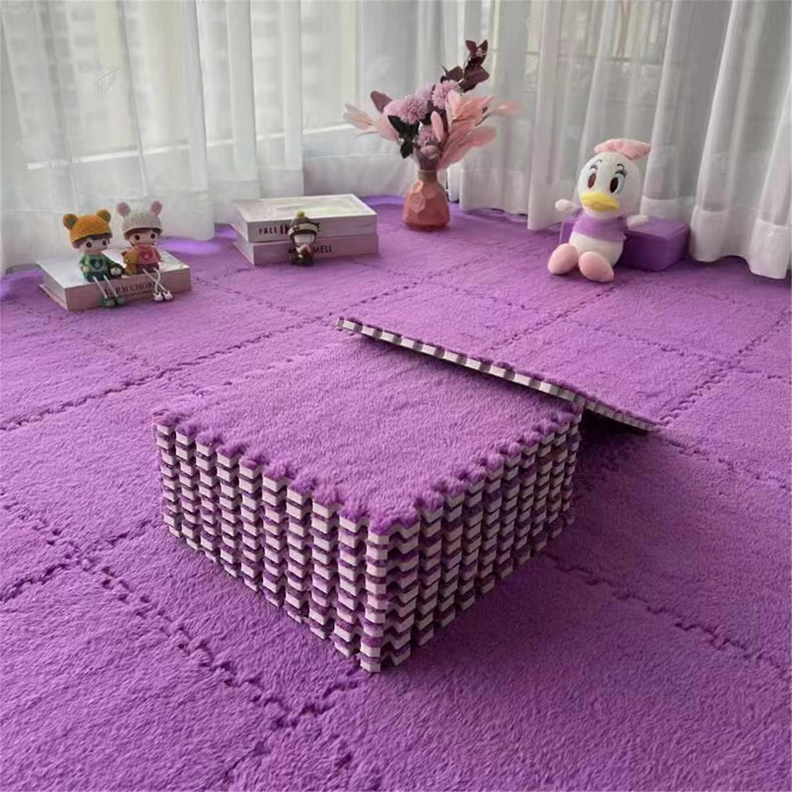 Puzzle Foam Floor Mat Dark Brown Plush Tiles, Soft AntiSlip Thick Play Rug for Kids and Pets