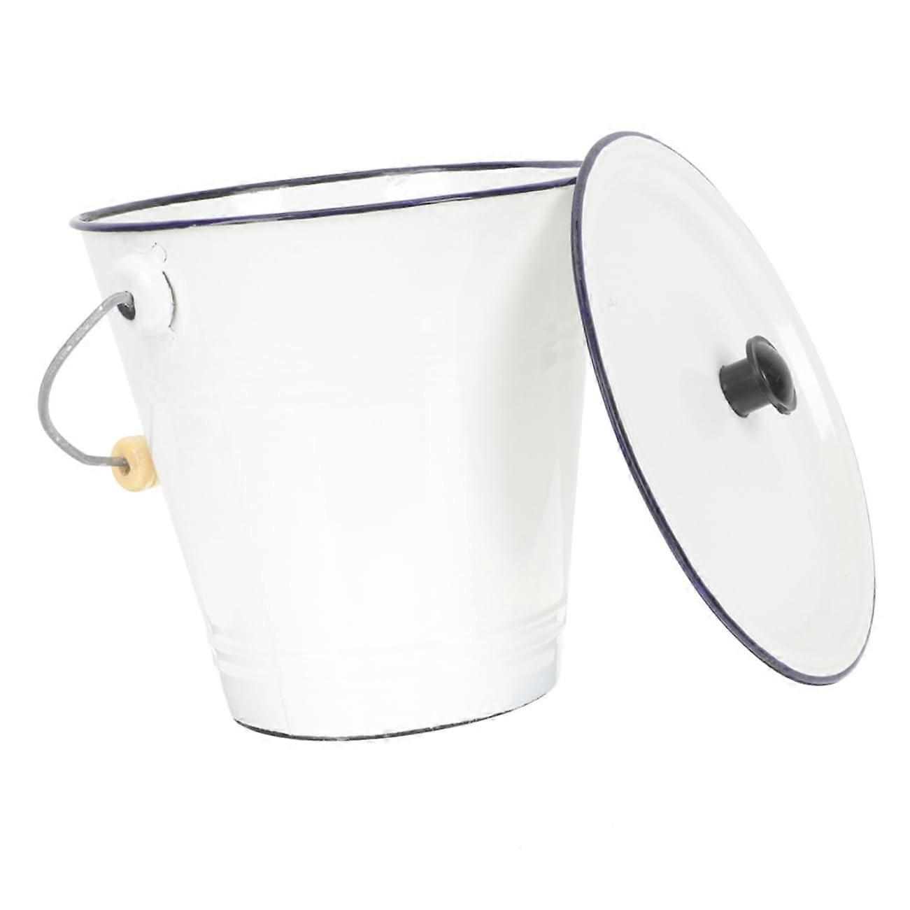 Enamel Milk Bucket with Lid Portable Rustic Flower Container for Camping and Home Use