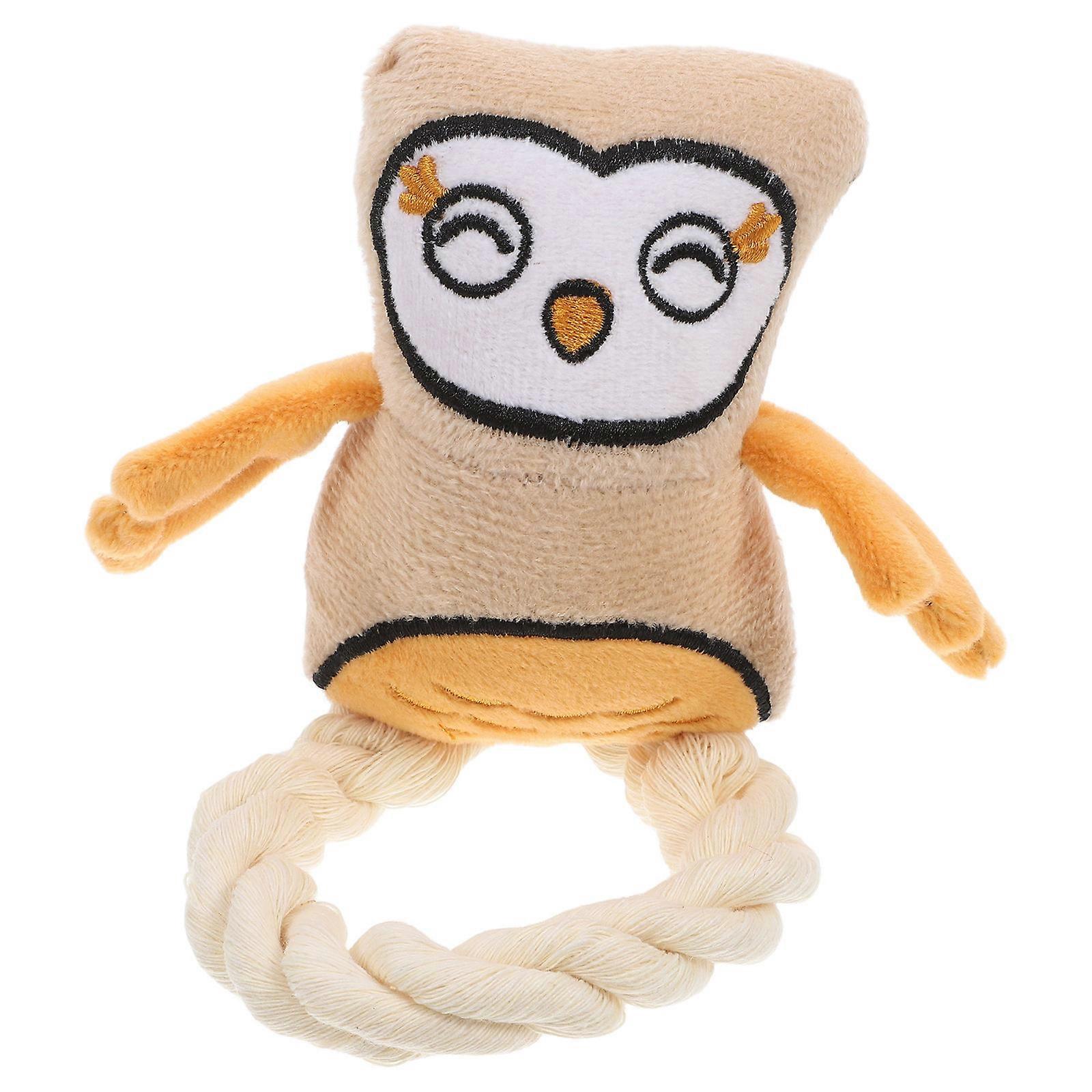 Squeaky Owl Plush Dog Toy for Chewers Made of Cotton Rope Interactive