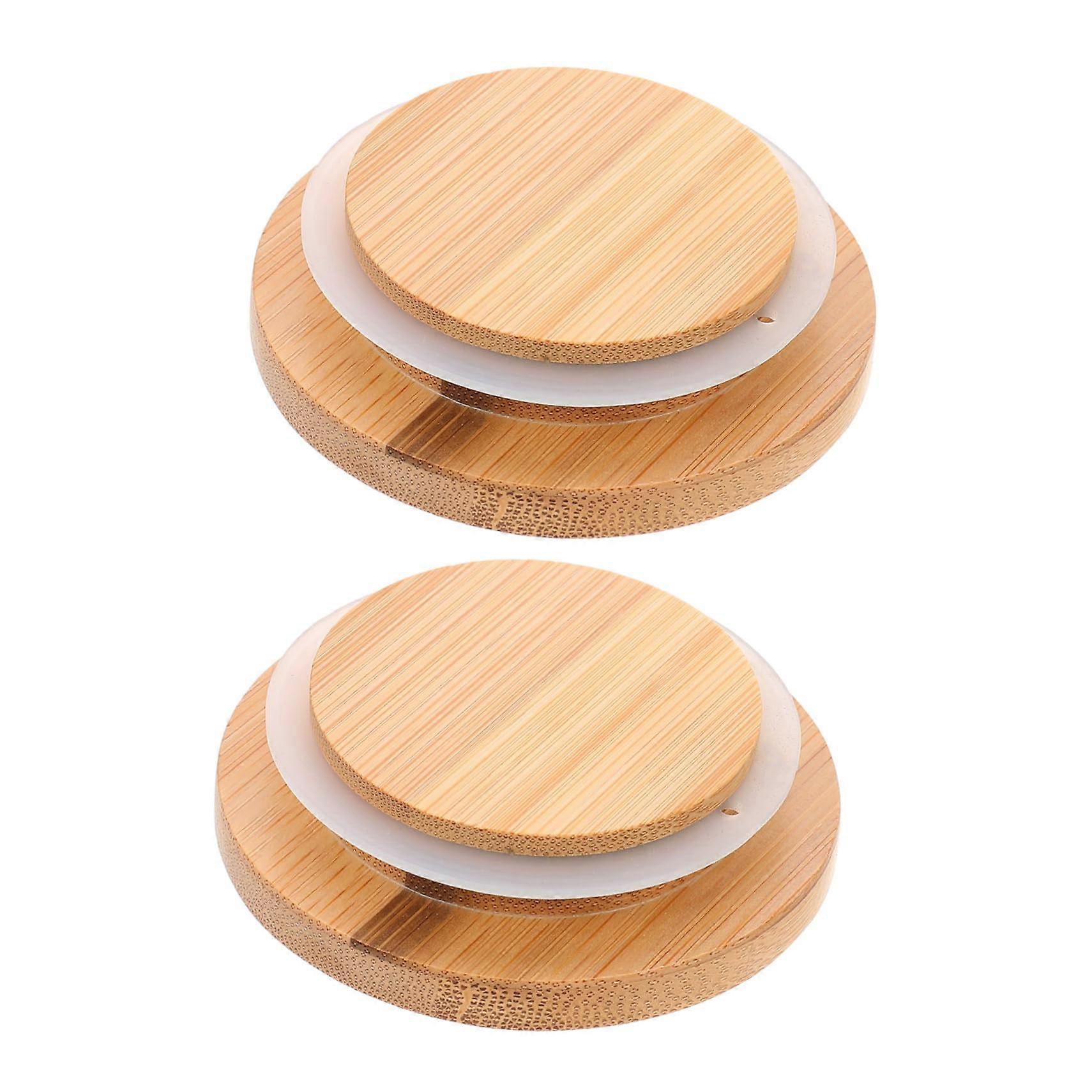 2 Pack Bamboo Airtight Lids with Silicone Seal for Glass Yogurt Jars and Kitchen Storage Containers