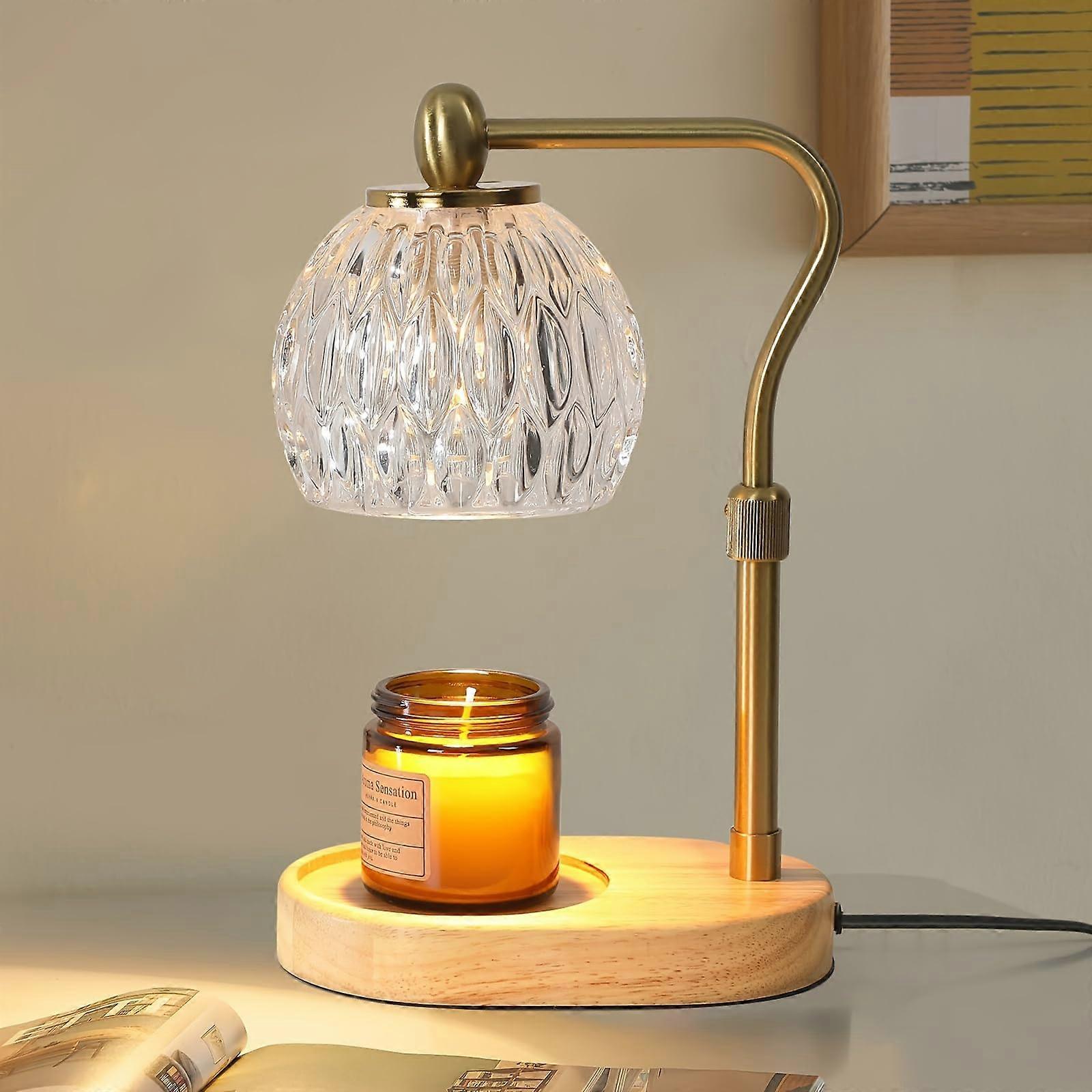 Dimmable Candle Lamp with Wooden Base, Aromatherapy Wax Tray, Flameless LED, Timer Switch