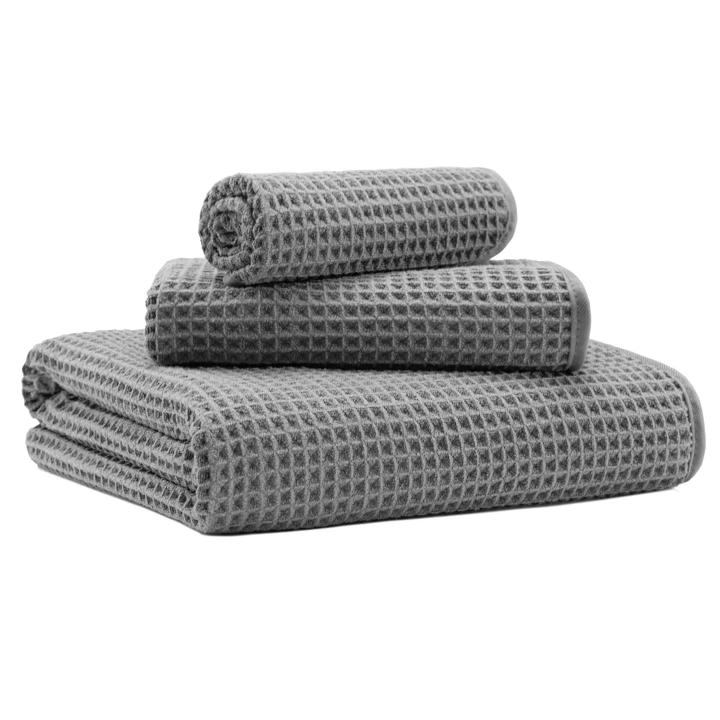 Waffle Bath Towels Set 3 Piece Oversized Soft Lint Texture Quick Absorb Drying Grey