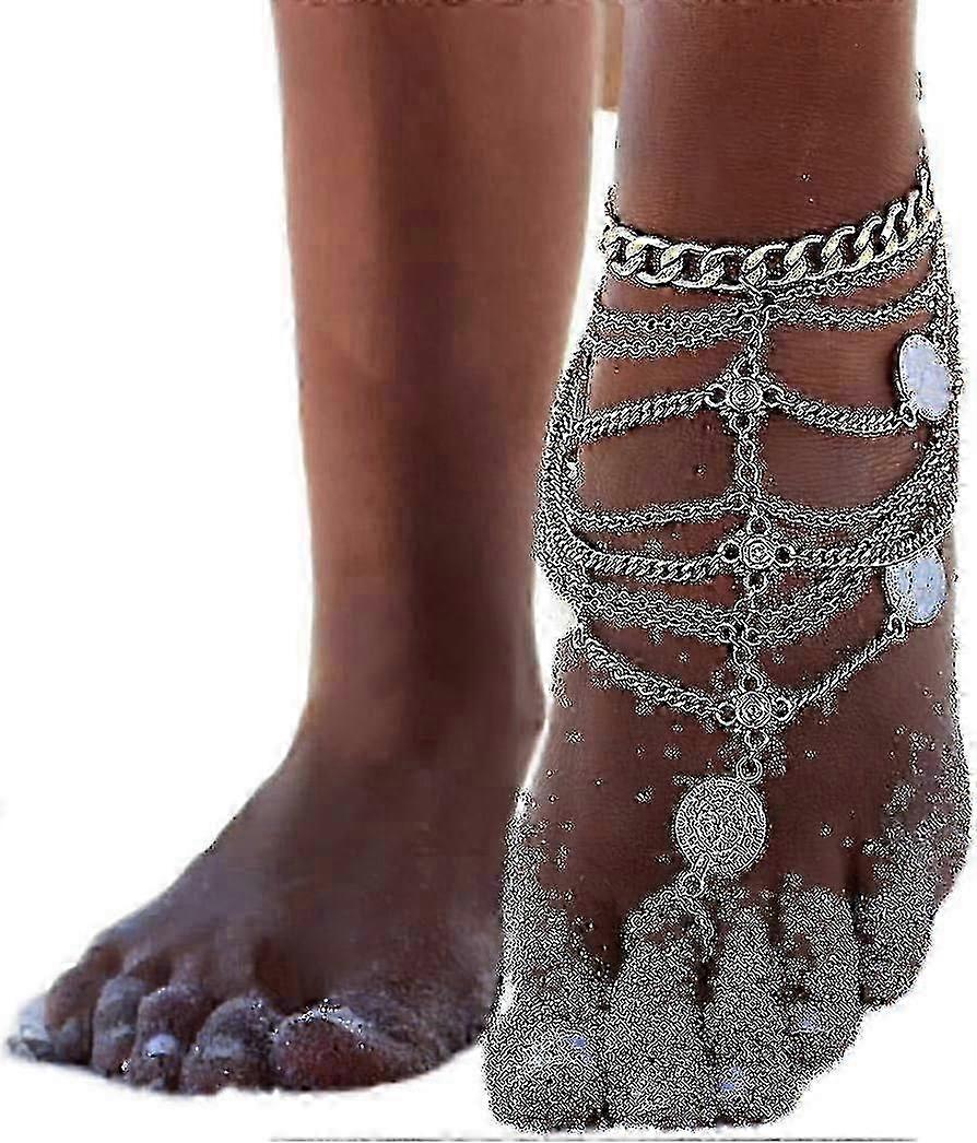 Tornozeleira multicamadas para mulheres - borlas boho e joias com pingente de runa