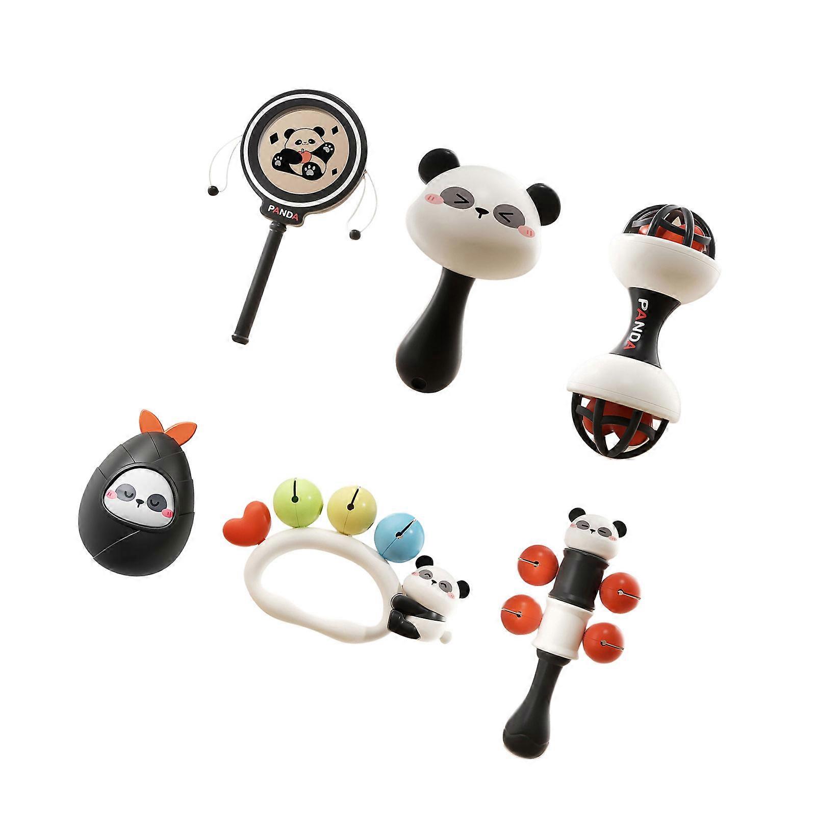 Panda Shaped Rattle Set Soft Plastic Safe and Easy Use For 0-3Month Baby To Enhancing Cognitive Ability Physical Growth Multicolor
