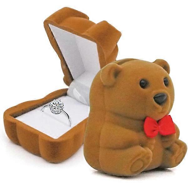 Brown Bear Ring Box | Simple Retro Small and Exquisite Ring Storage Box | Wedding Engagement Ring Box (Brown)
