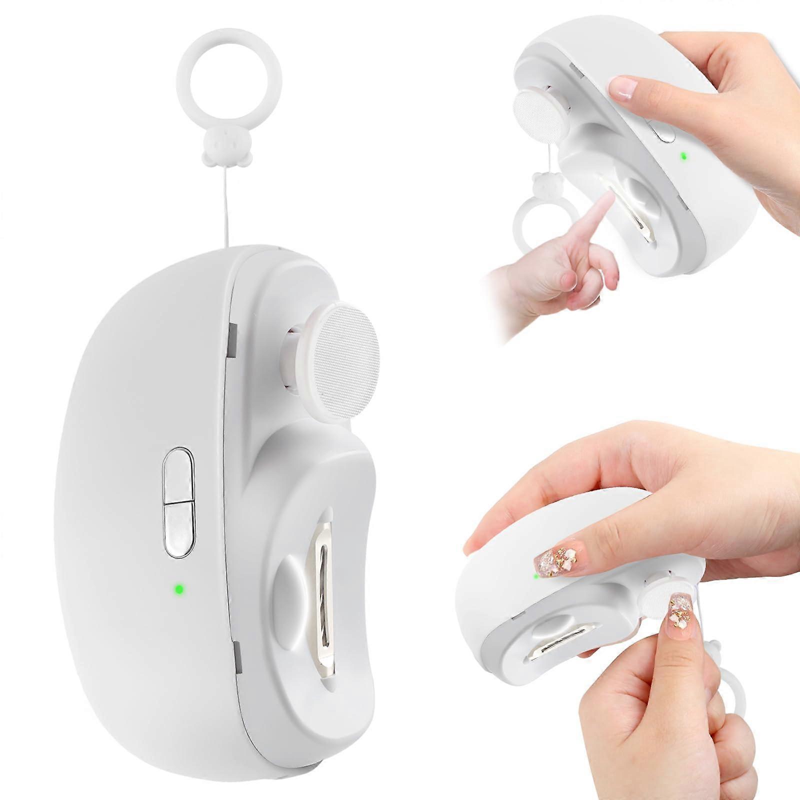 3in1 Electric Nail Clipper with LED Light, Dual Speed, TypeC Charging, Pearl White for All Ages