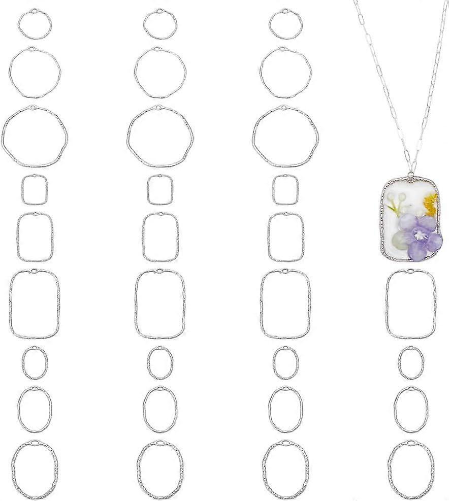 36pcs 3 Styles Rectangle Oval Round Frame Pendants 3 Sizes Open Back Bezel Pendants Epoxy Resin Geometric Hollow Charms for DIY UV Resin Pressed Flowe