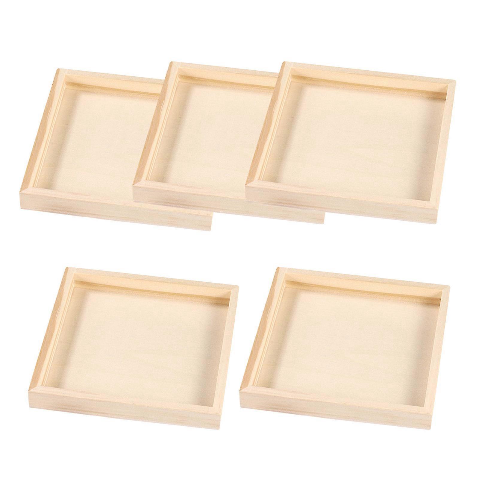 Wooden Nested Serving Trays Square Shape for Puzzle Toy Storage 5Pcs