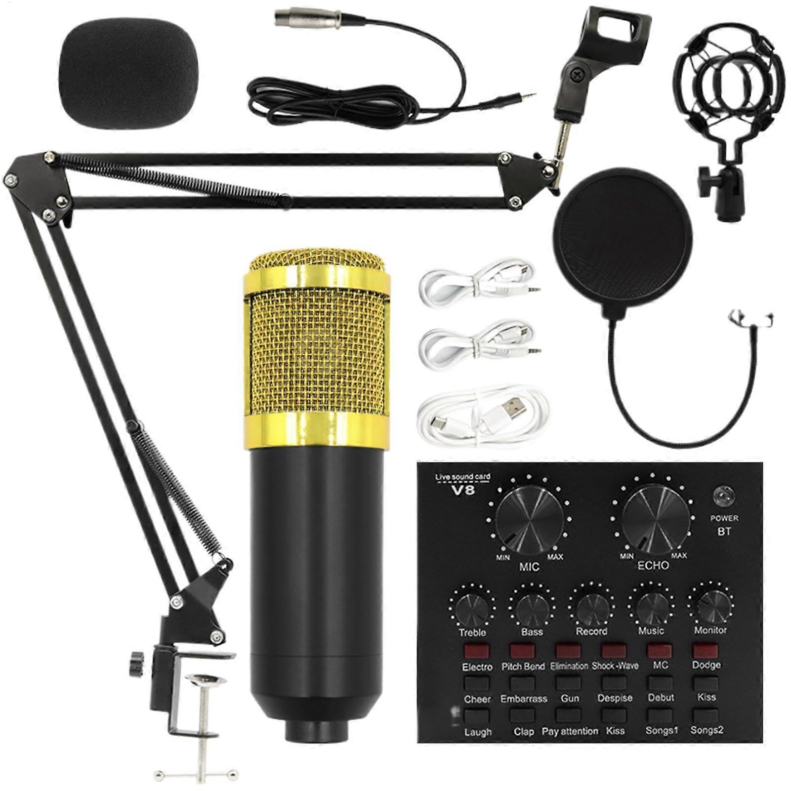 Recording Microphone Set Gold Finish, Multipurpose Condenser Microphone Set, Professional Live Streaming Equipment
