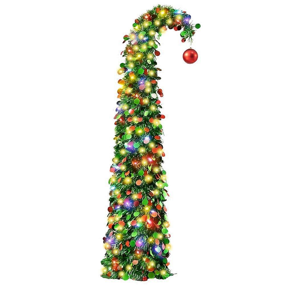 5ft Pre Lit Pop Up Christmas Tree with LED Lights, Dual Modes, Foldable Design, Red and Green