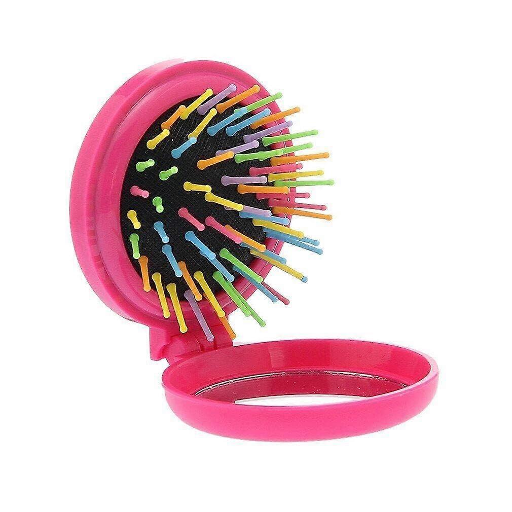 Foldable Travel Hair Brush with Mirror, Mini Round Clamshell Design for Purse and Detangling