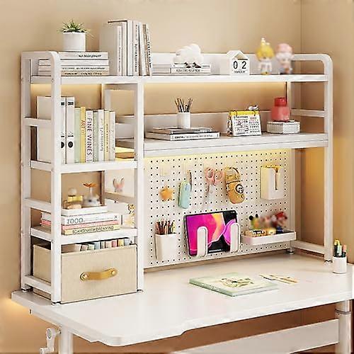 White Desk Hutch with Adjustable Bookshelf Organizer, SpaceSaving Dorm and Office Storage Rack 95cm
