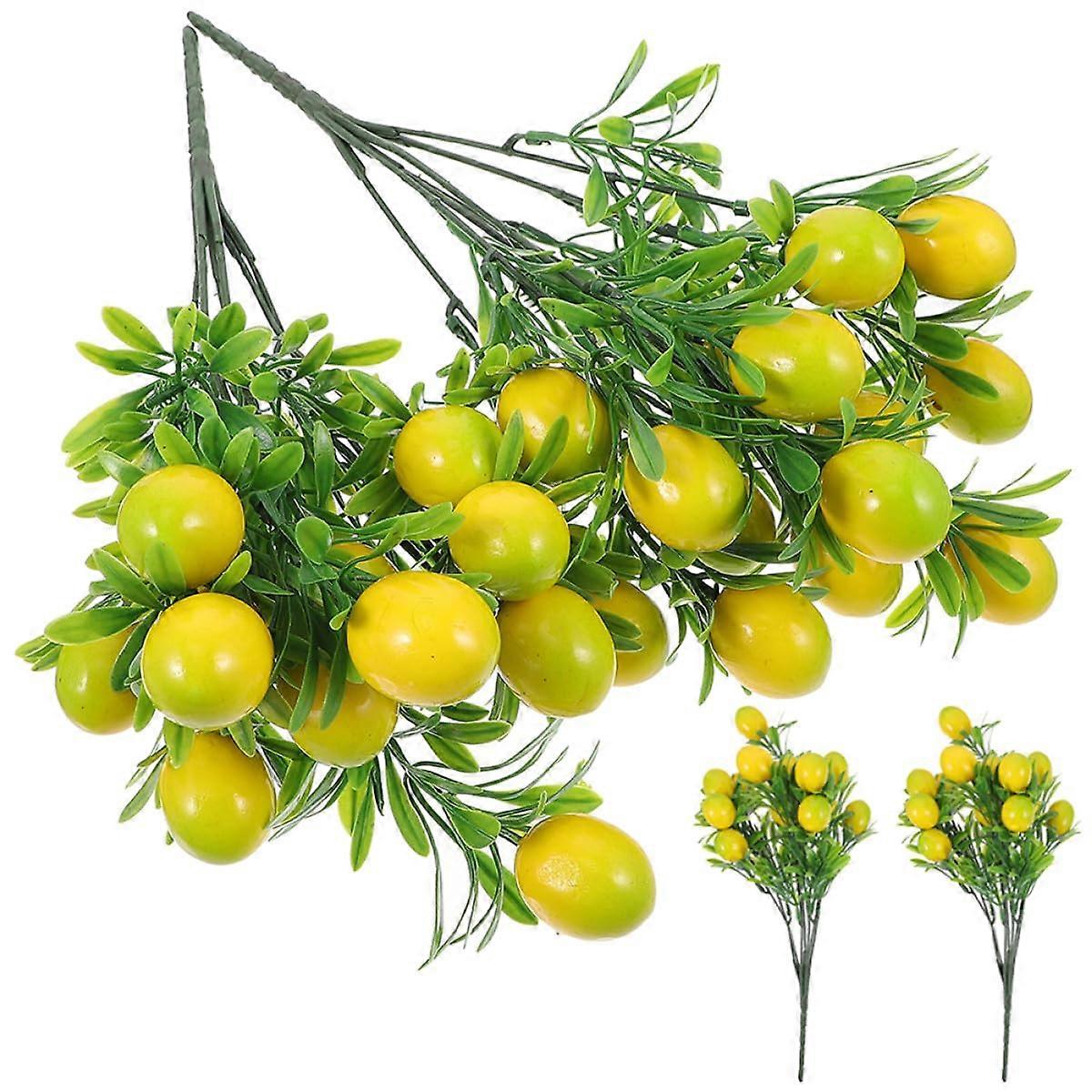 Artificial Lemon Stems 4Pcs Set Lifelike Fake Lemon Branches with Green Leaves for Home Décor