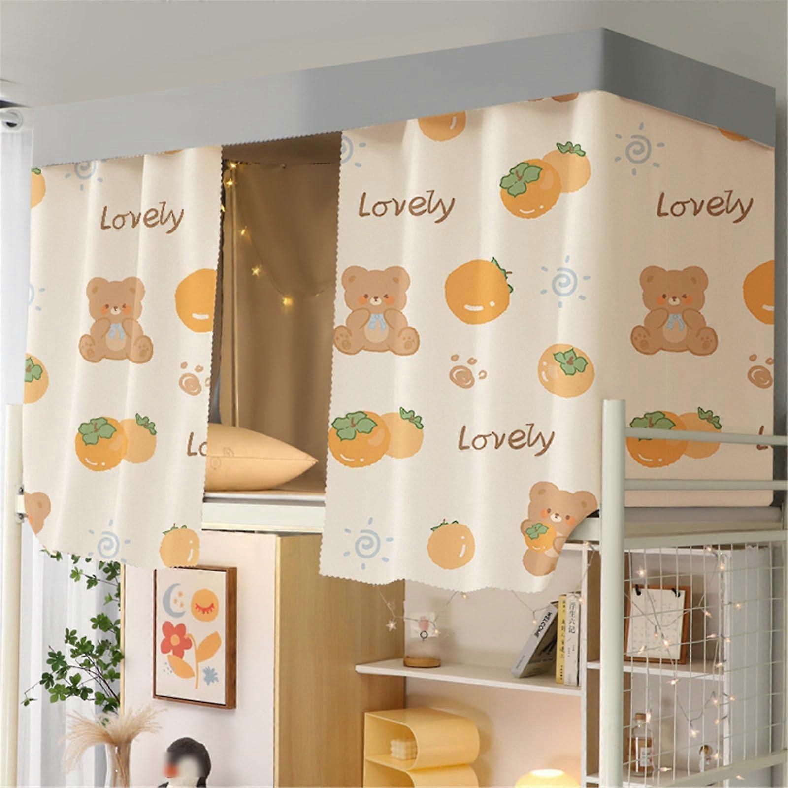 Bunk Bed Blackout Privacy Curtain for Bottom Bunk Lightproof Durable Fabric Easy Install Bear Design 1.15M