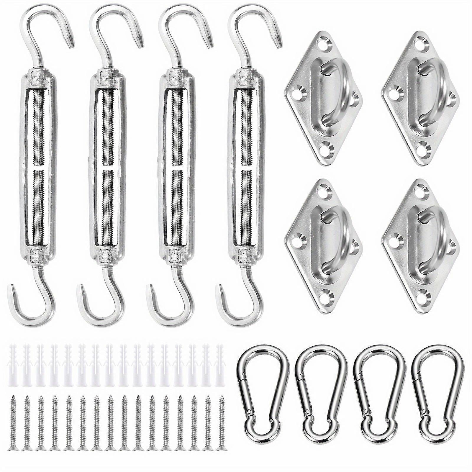 Awning Attachment Set, Heavy Duty Sun Shade Sail Stainless Steel Hardware Kit for Garden Triangle and Square, Rectangle, Sun Sha
