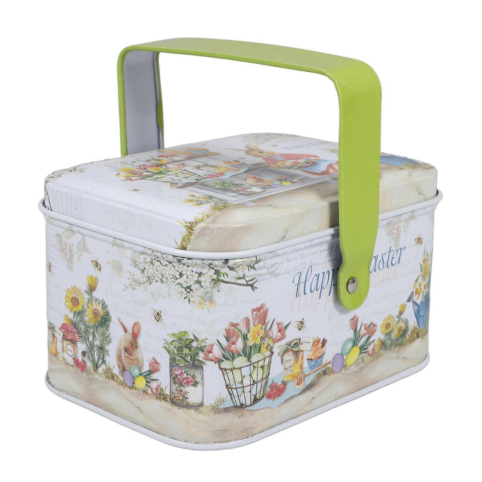 Cookie Tin Easter Candy Tin Rectangular Dark Green Storage Wedding Gift Giving 1Set