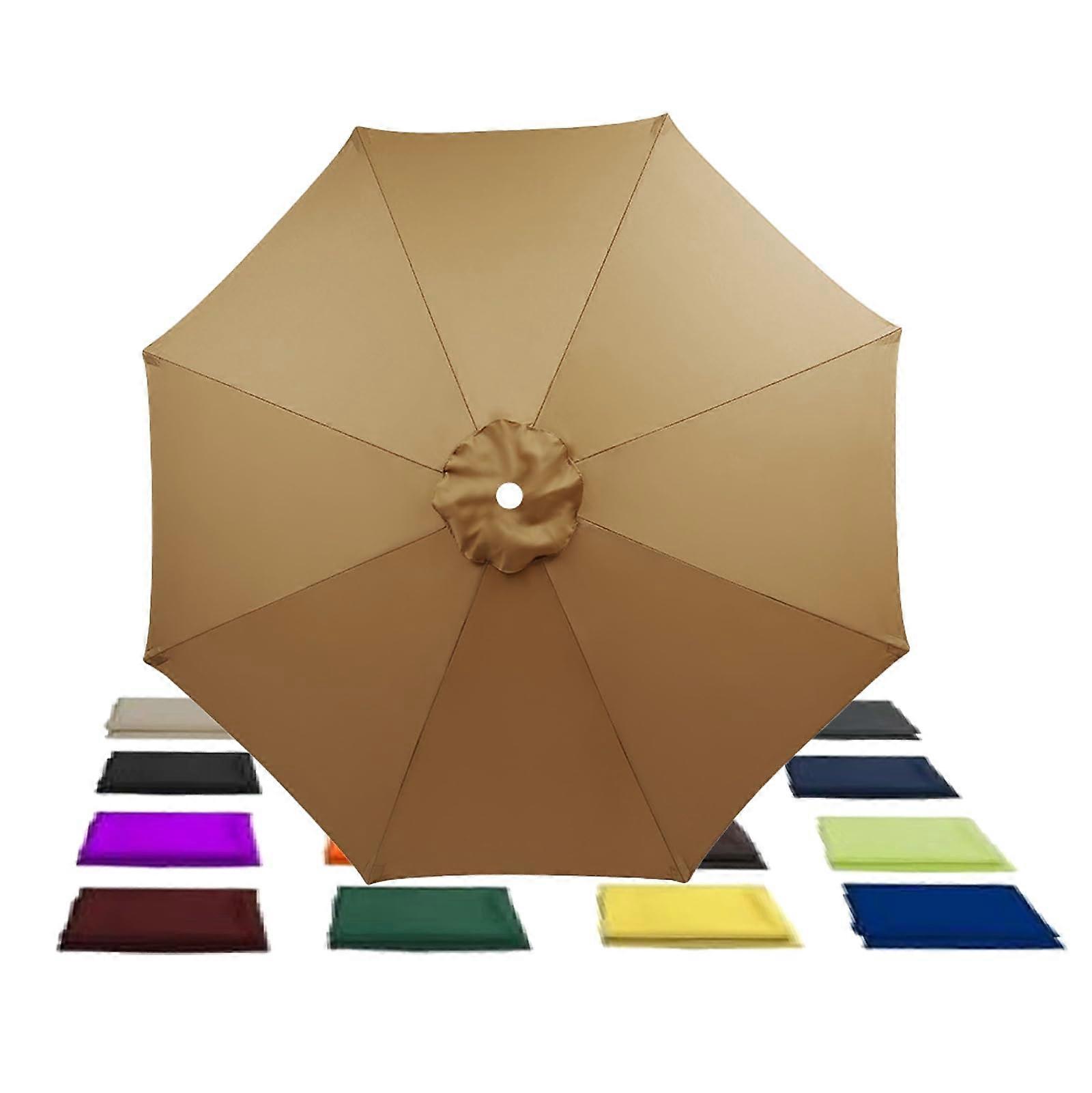 13ft 8 Rib Patio Umbrella Replacement Canopy Khaki UV Protective Double Layer Polyester Cover