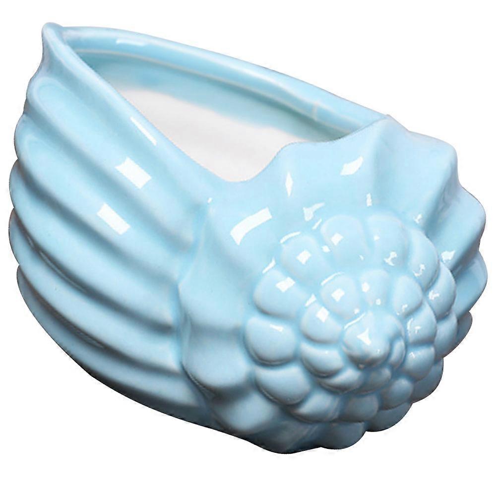 Ceramic Flowerpot Mediterranean Style for Storage 1Pcs Blue Conch Shape