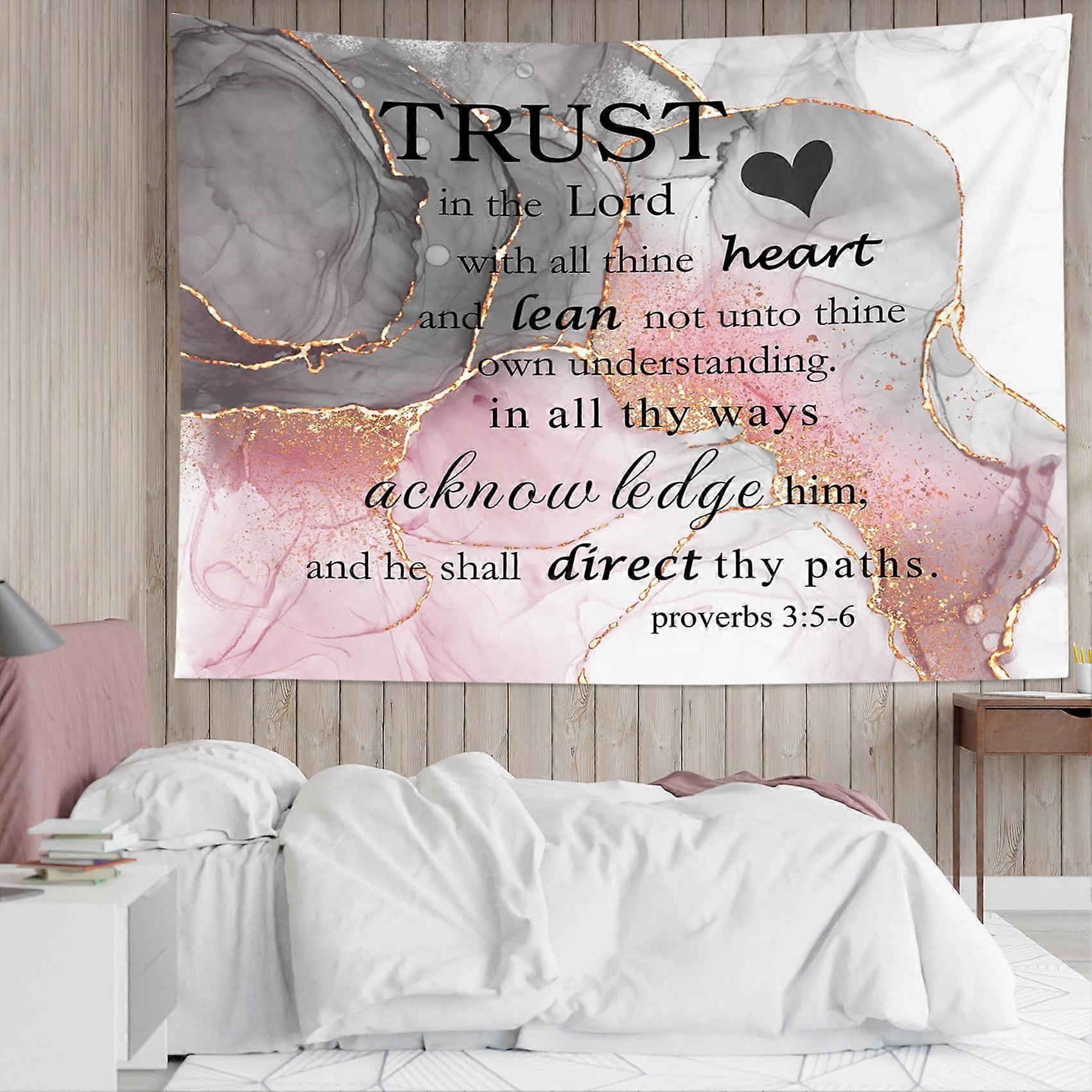 Bible Verse Wall Tapestry with Inspirational Scripture, Marble Print Polyester 60x40 for Bedroom