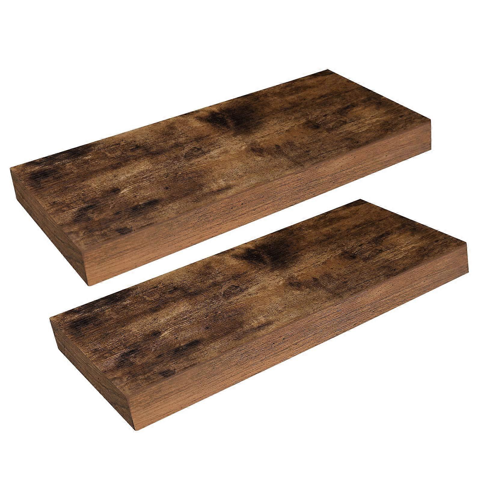 Rustic Brown Solid Wood Floating Shelves with Invisible Brackets, Wall Mounted Set of 2, 15.7'