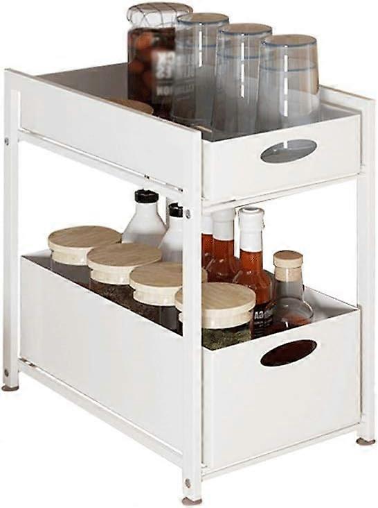 Double Layer Spice Rack Organizer with Durable Iron Frame for Kitchen and Bathroom Storage Shelf White