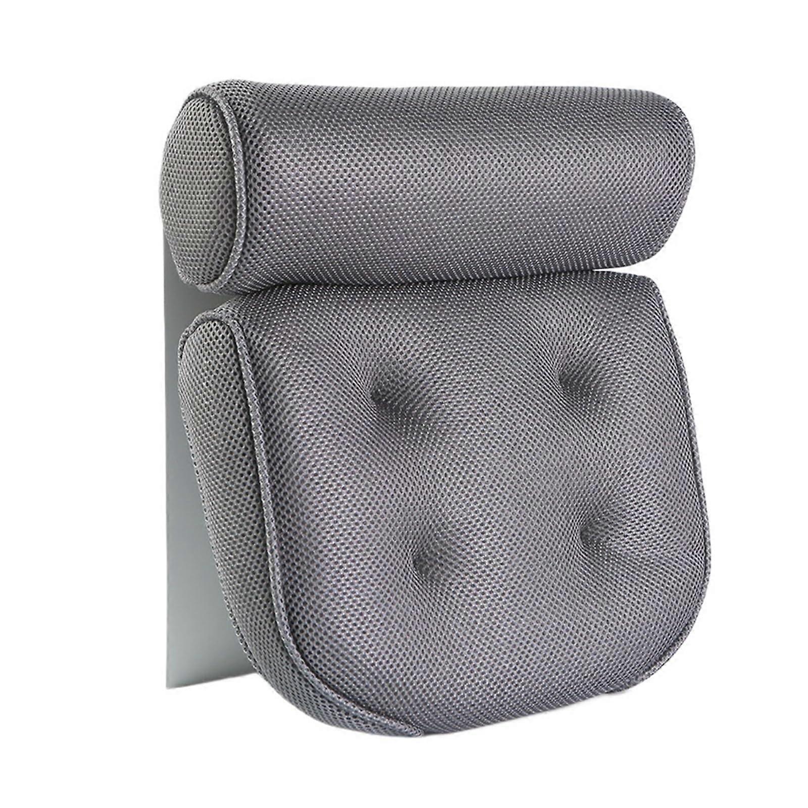 Bath Pillow 4D Square Spa Headrest with Ergonomic Neck Support and 7 Suction Cups, Blue Gray