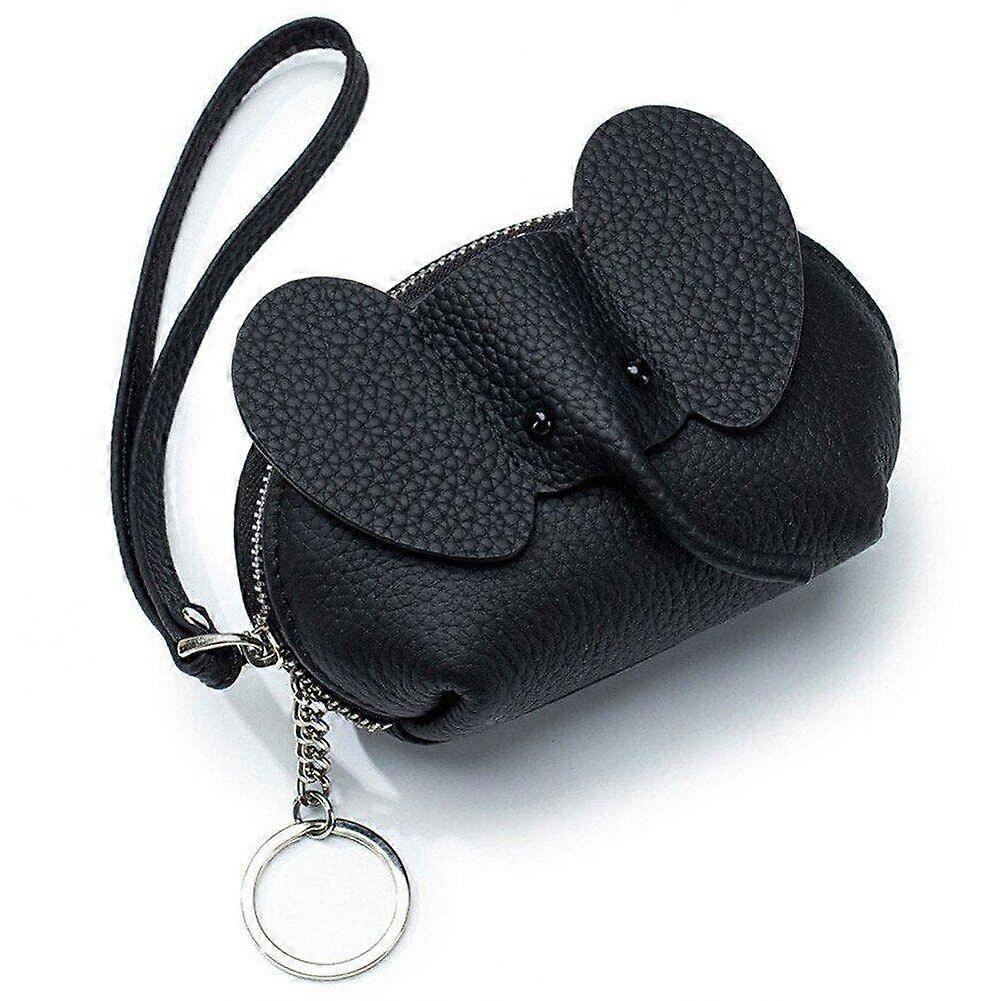 Leather Coin Purse with Keychain Elephant Pattern Small Leather Wallet Secure Zipper Closure
