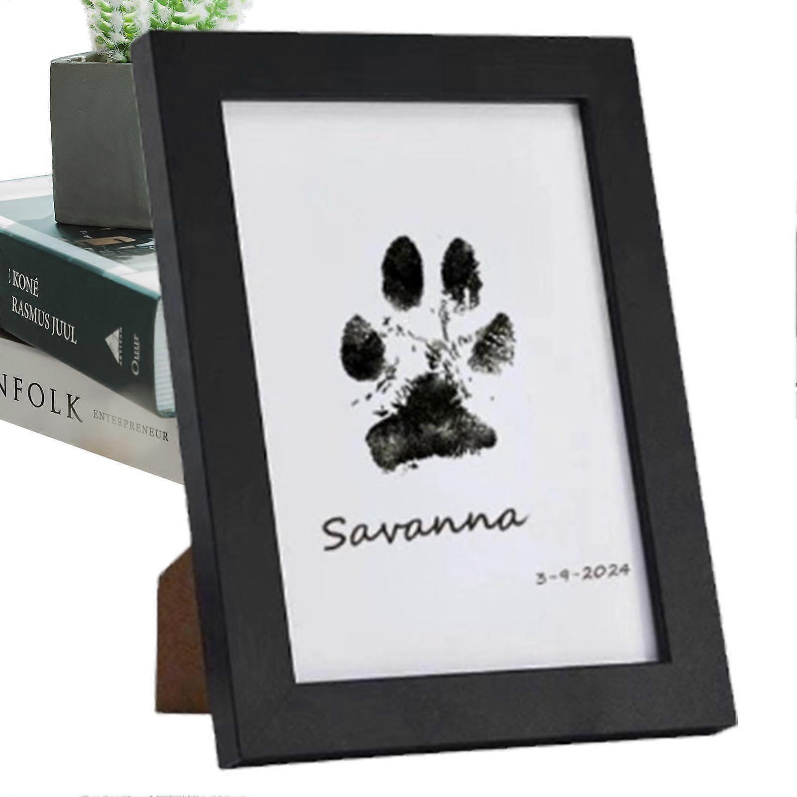Inkless Pet Paw Print Kit with Solid Wood Keepsake Frame for Dogs and Cats, Black