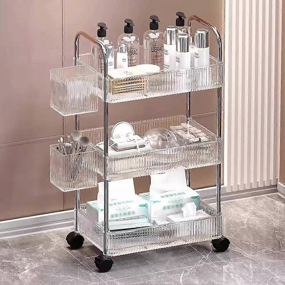 Transparent Rolling Salon Cart with Lockable Wheels, Extra Large Storage and Elegant Design