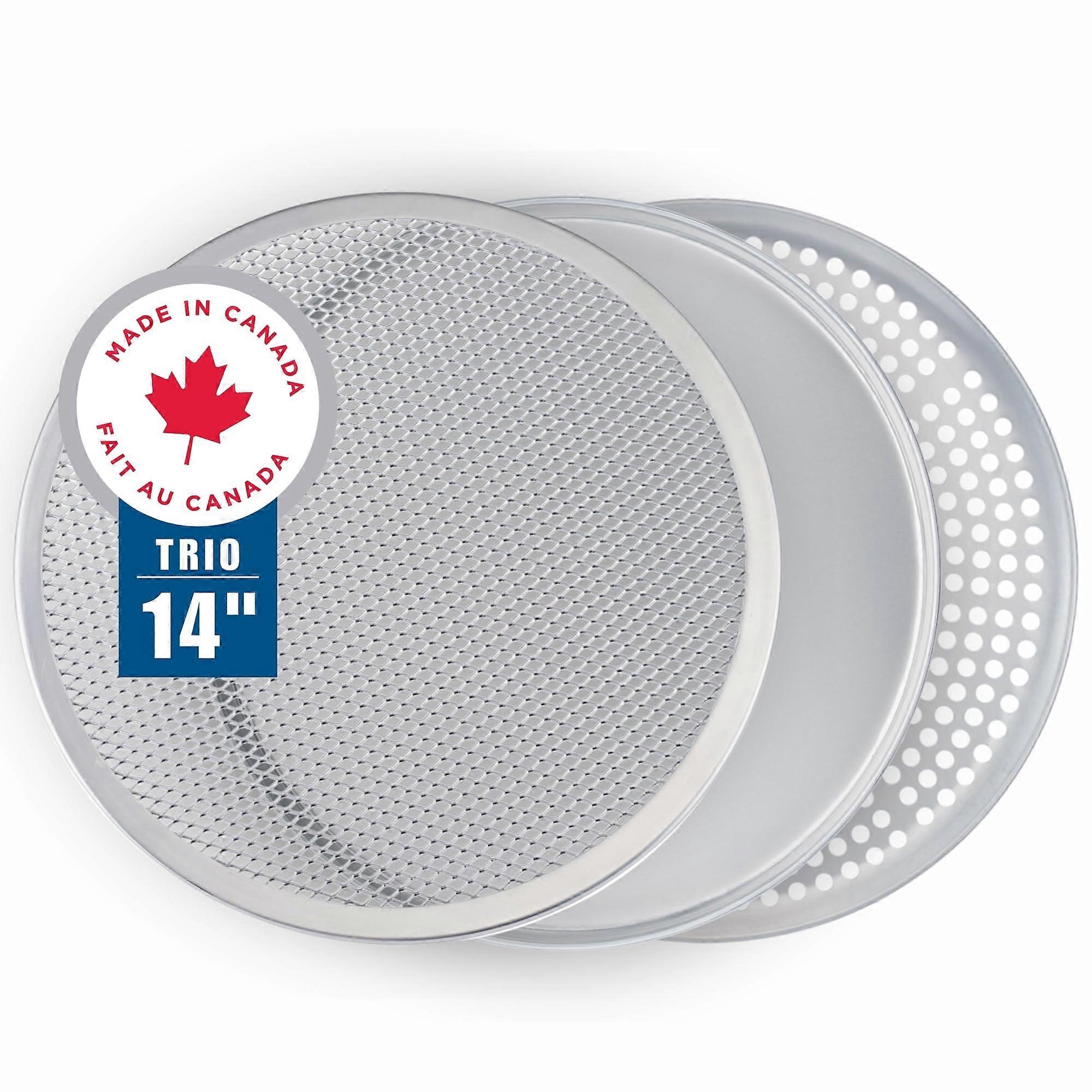 14 Inch Pizza Pan Set 3 Pack  Screen, Perforated and Solid Aluminum Baking Pans for Oven, Even Heat