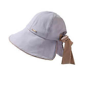 Cappello da sole da donna a tesa larga, a secchiello, con fiocco, foro per coda di cavallo, cappello da spiaggia per l'estate, protezione UPF 50+