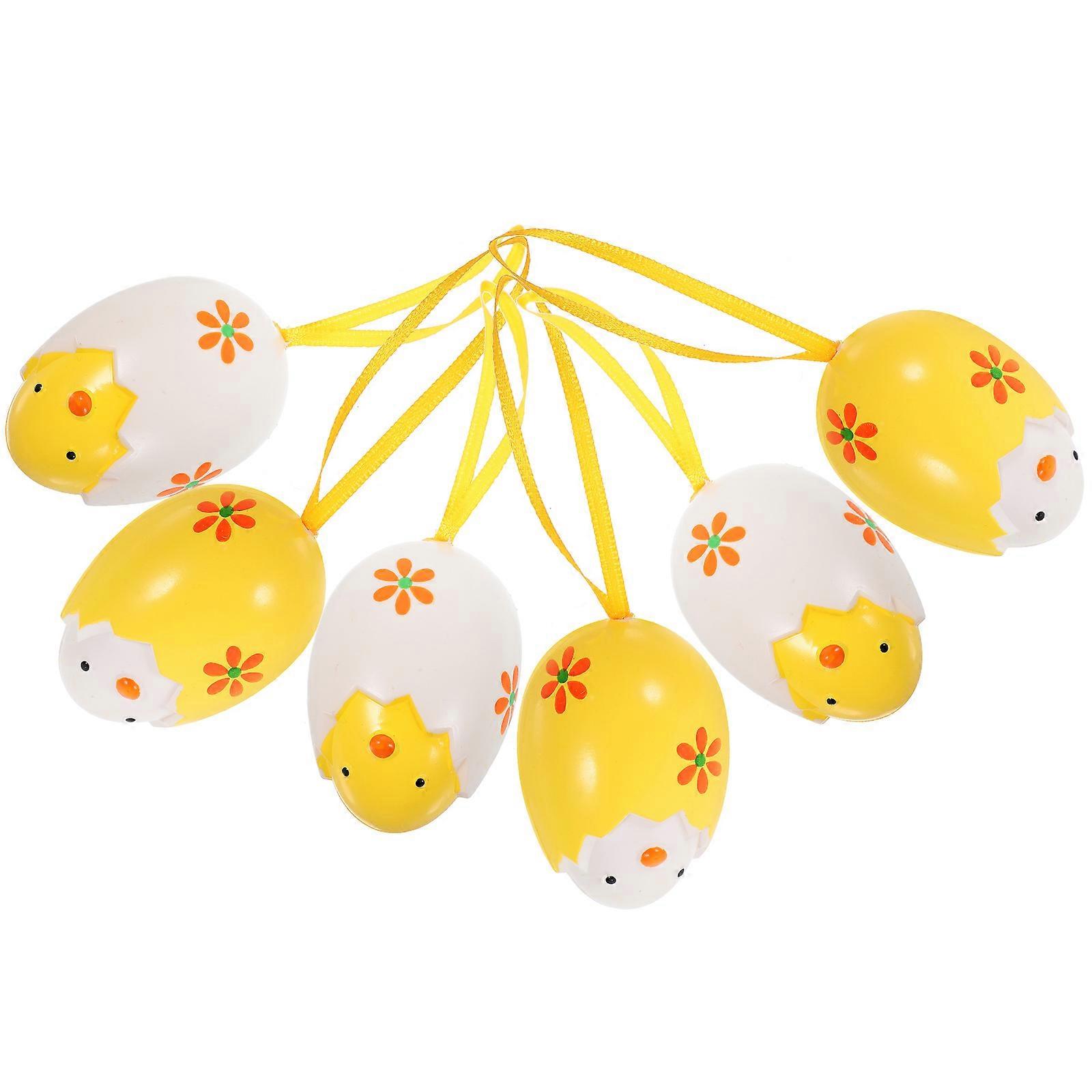 6pcs Easter Decorations Hanging Easter Egg Ornaments Hanging Plastic Eggs Easter Party Supplies