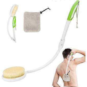 Back Bath Brush Foldable Natural Bristles Extra Long Curved Ergonomic Handle Towel Brush Head Quick Drying Fanwer