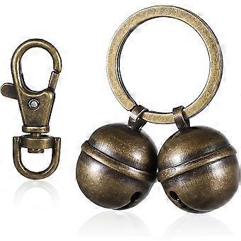 2 PCS Copper Bells for Dog Collars with Snap Clips, Extra Loud Dog and Cat Bells Copper Bell Vintage CopperCollar Charms Pendant with Key Ring, Brass
