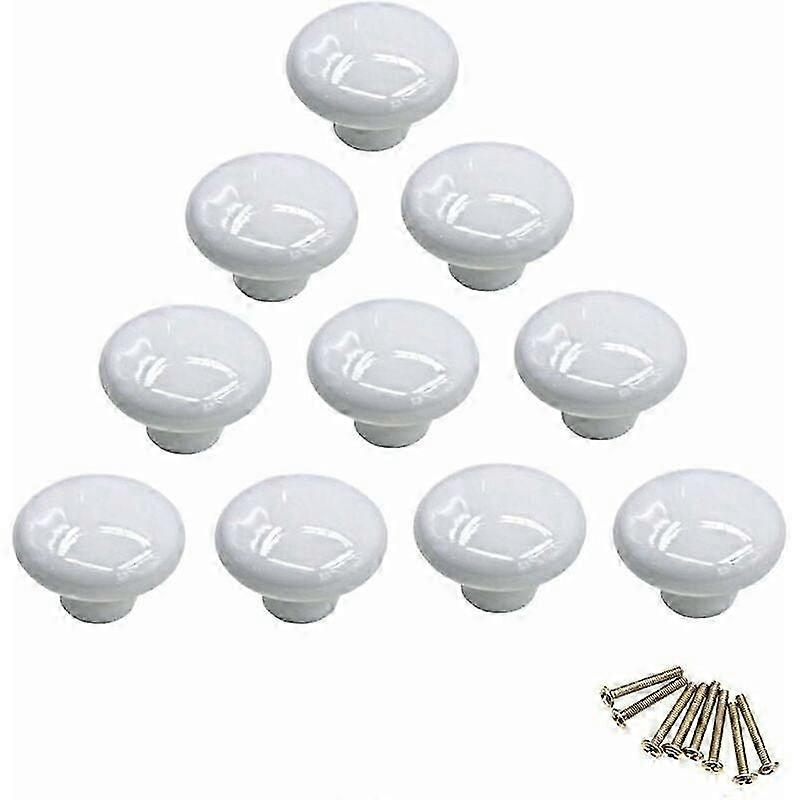 Cabinet Knobs Round Drawer Knobs, 10Pack White Single Hole, Round Single Hole Kitchen Drawer Hardware for Dresser