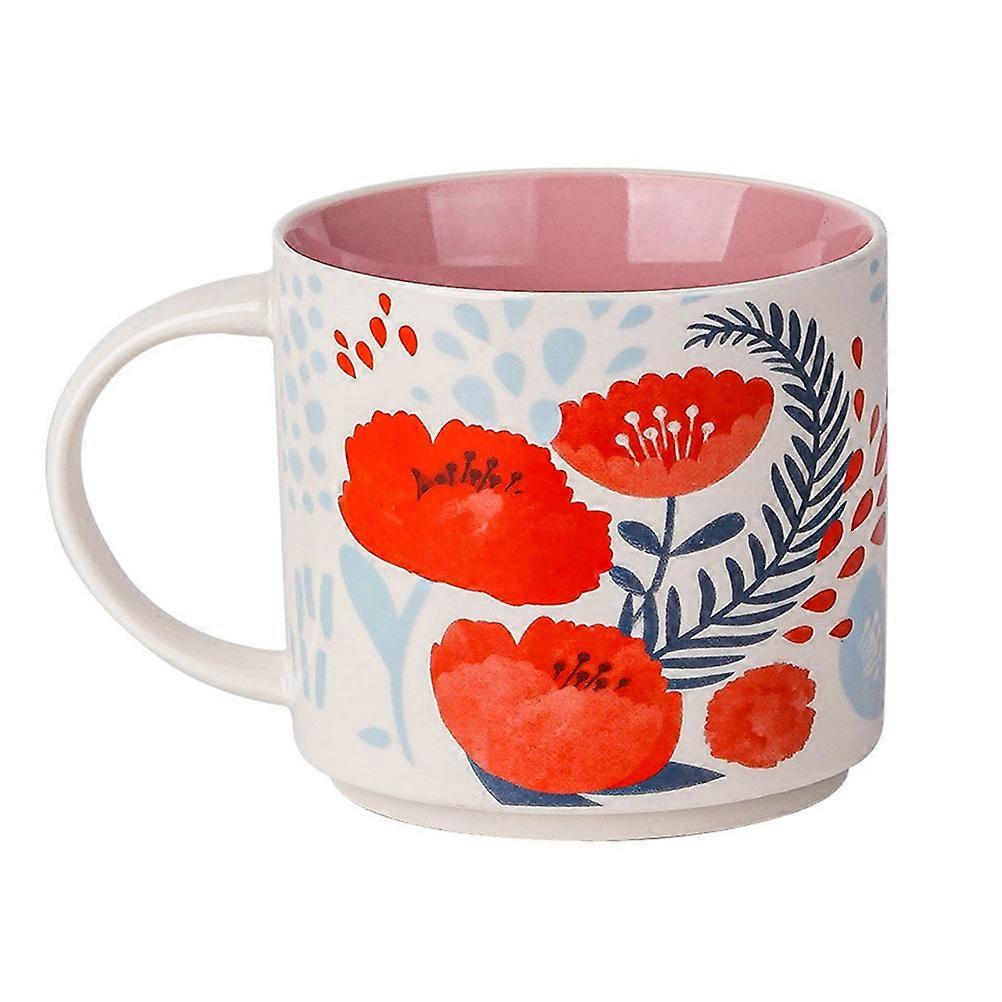 Ceramic Mug Flower Pattern for Coffee Drinking Pink Retro Style