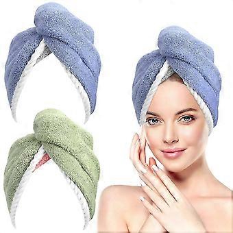 Hair Drying Towels for Women, Coral Fleece Quick Dry Hair Turban, Absorbent and Adjustable Fit for Home Travel Sports, 2 Pack