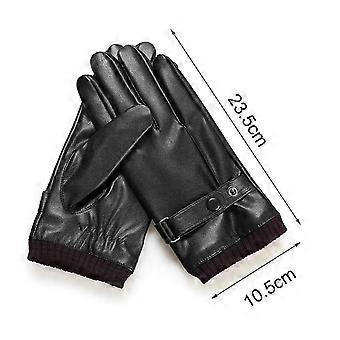 Men's Winter Touchscreen Cycling Gloves, Fleece Lined, Windproof, Ribbed Cuffs, Adjustable Buttons, Full Finger, Faux Leather, Brown