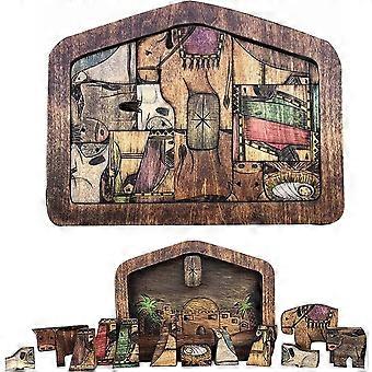 Wooden Jesus Puzzle Statue, Nativity Puzzle with Wood Burned Design, Jesus Wooden Puzzles, Nativity Set, Jigsaw Puzzle Game for Adults and Kids, Home 