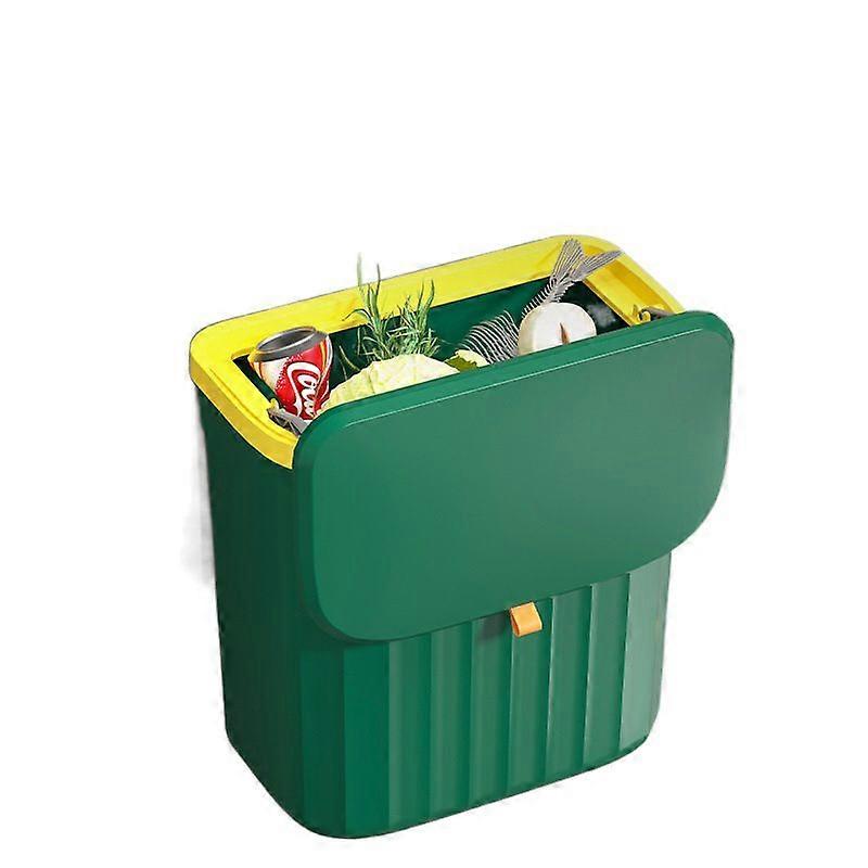 Wall-Mounted Desktop Bin, Green and Yellow Plastic Trash Can