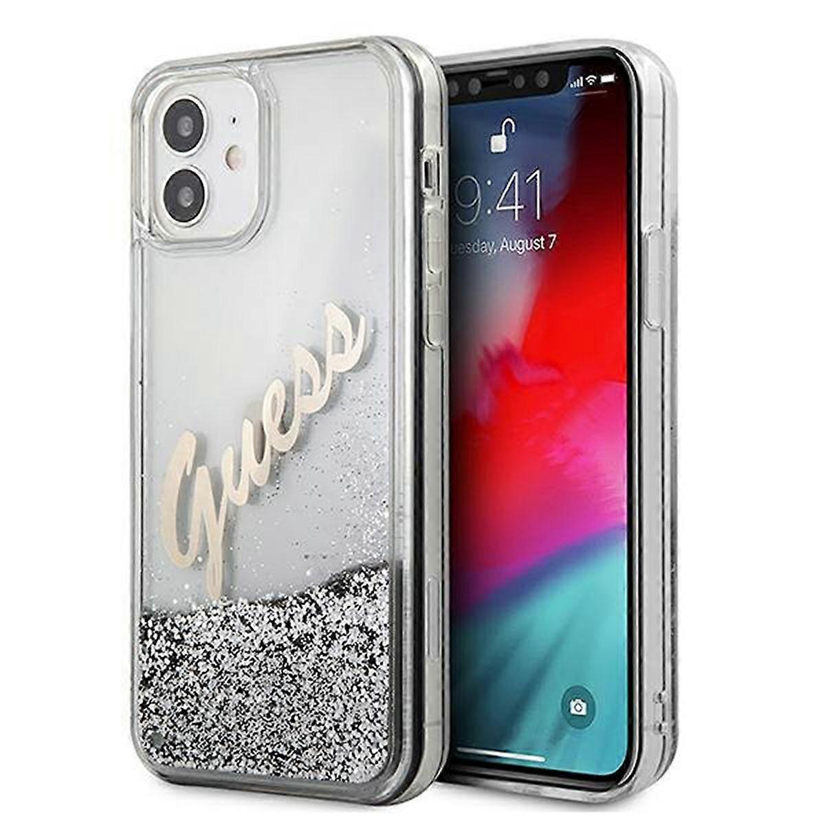 Guess Apple iPhone 12 Mini Silver Glitter Vintage Script Case Cover Case