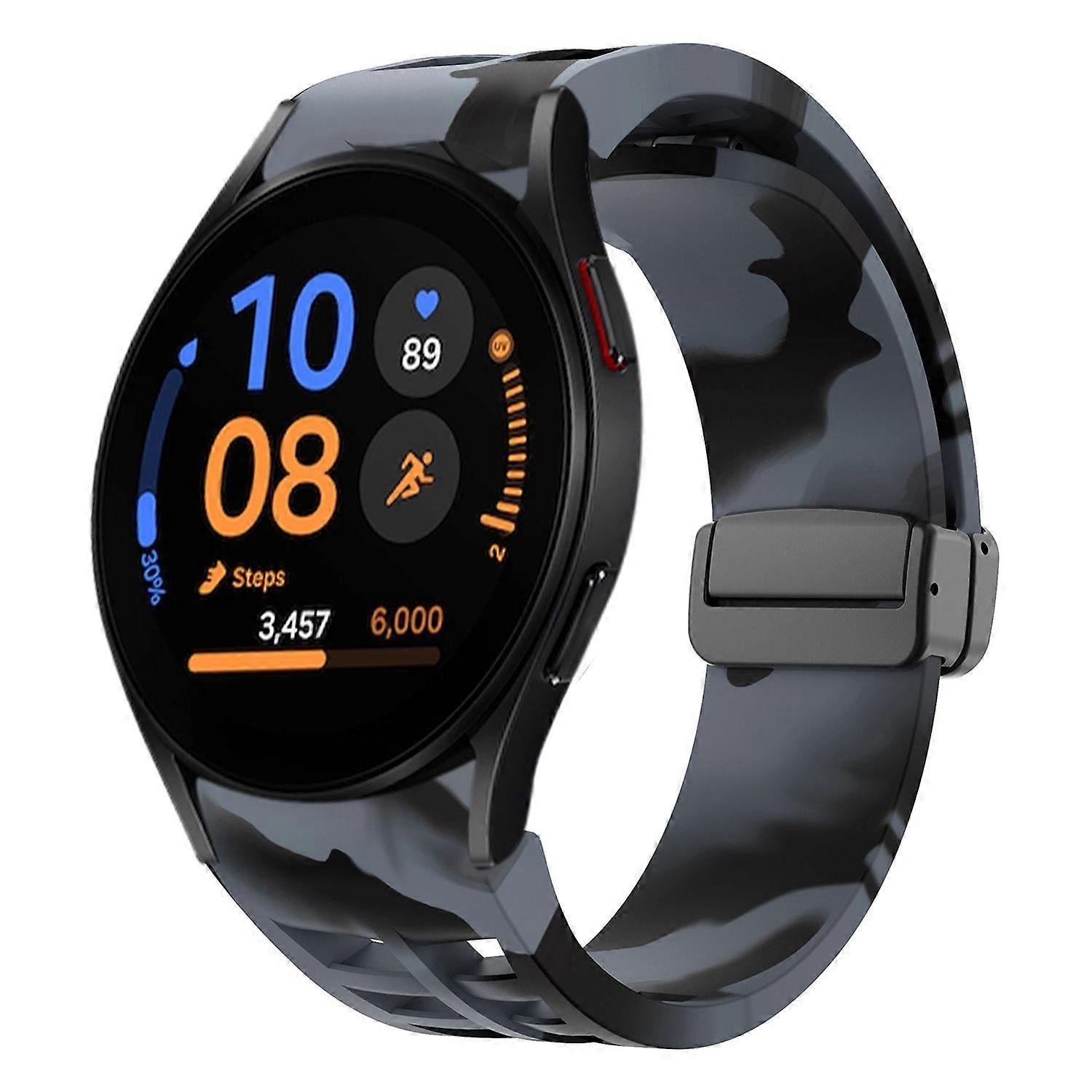 For Samsung Galaxy Watch FE / 6 / 5 / 4 40mm Silicone Design Magnetic Buckle Replacement Arm Band Black / Grey