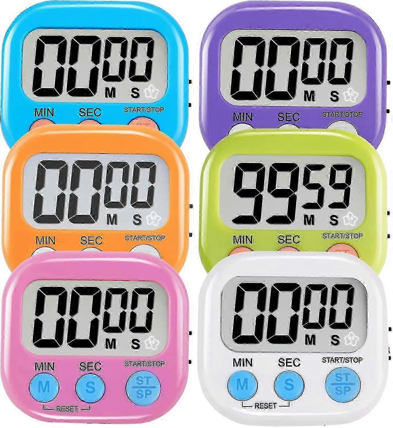 6 Pack Multi-function Electronic Timer - Magnetic Digital Timers Big Lcd Display The Loud / Silent Switch Countdown Timer Extensively Use In Break Tim